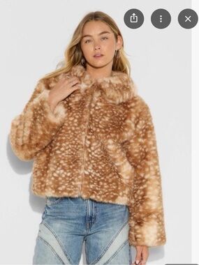 Wild Fable Faux Fur Coat Deer Print Medium